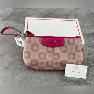 Coach Ashley Dotted Op Art Large Wristlet Wallet Khaki & Pink NEW WITH TAGS